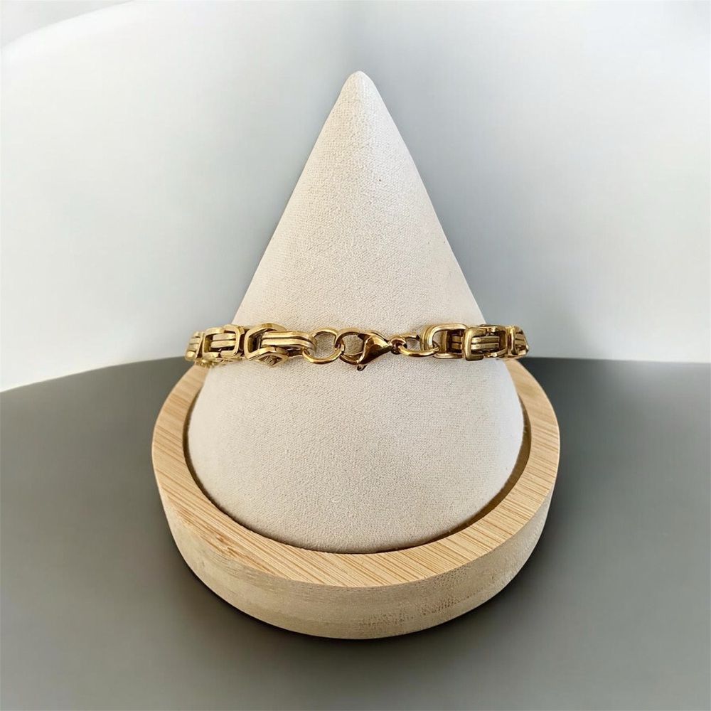 Byzantine Stainless Steel Gold Plated 9 inches, 7mm bracelet -Gold - Picture 4 of 9